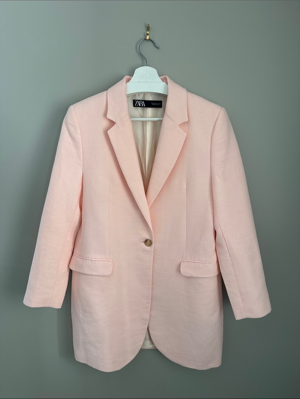 Zara Light Pink Single-Button Tailored Linen Blend Blazer
